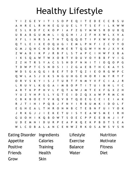 Healthy Lifestyle Word Search Wordmint