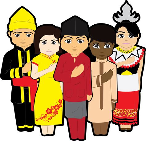 Pakaian Tradisional Gambar Kartun Pelbagai Kaum Di Malaysia Colouring