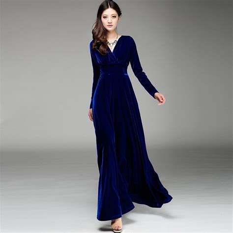 Plus Size Winter Dress V Neck 2014 Warm Long Sleeve Dress Navy Blue
