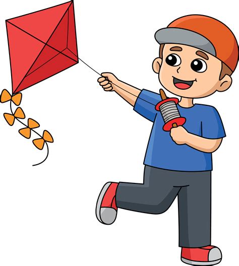 Spring Boy Flying A Kite Cartoon Colored Clipart 20119228 Vector Art At