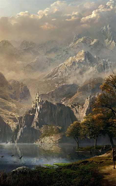 Download 1200x1920 Fantasy Landscape Mountains Castle