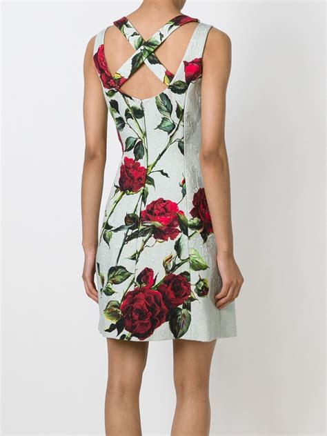 Dolce And Gabbana Rose Print Brocade Dress Lyst