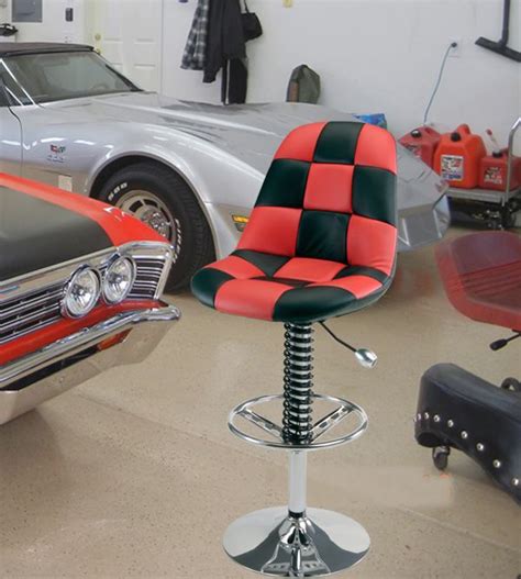 Decorate your space with office chairs, desks, and more. This Comfy Red Checkered Car Bar Chair is designed for ...