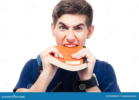 Angry Male Student Biting Book Stock Image Image Of Examination