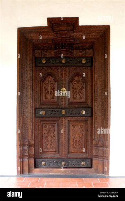 Traditional Carved Door Of South India Stock Photo Alamy