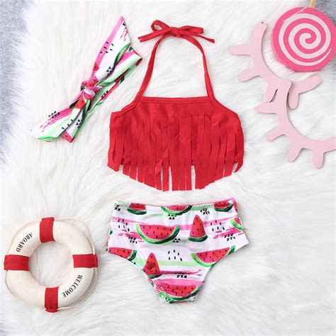 Buy Kids Baby Girls Bikini Tassel Watermelon Print Summer Swimwear