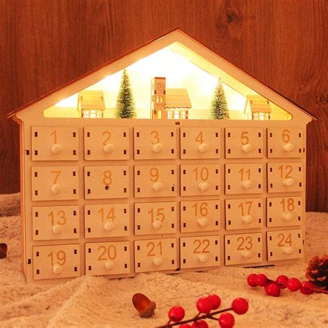 Christmas Advent Calendar White Wooden Led Lighted Countdown Etsy