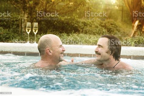 Two Mature Gay Men Bear Connecting In Hot Tub Stock Photo Download