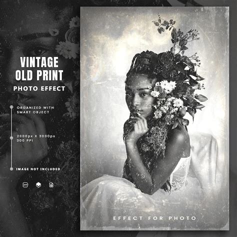 Efeito de foto de impressão antiga vintage PSD Premium
