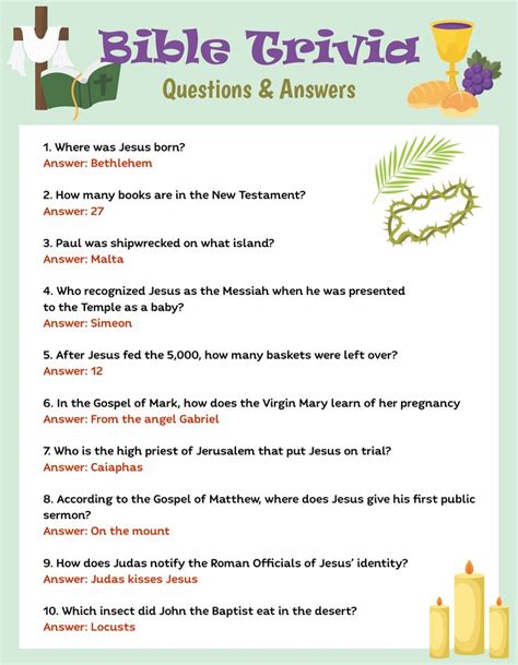 Printable Bible Trivia Questions And Answers Trivia Questions And