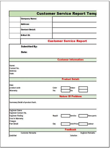 Free Service Report Template Printable Templates