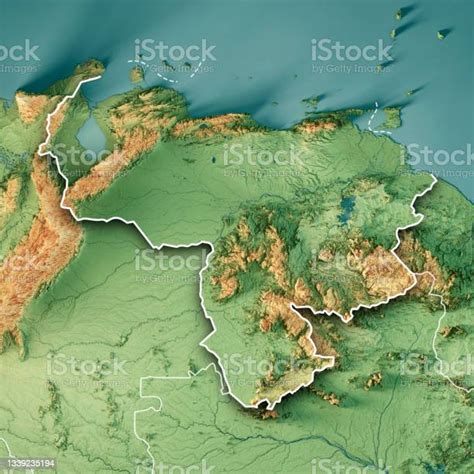 Venezuela 3d Render Topographic Map Color Border Stock Photo Download