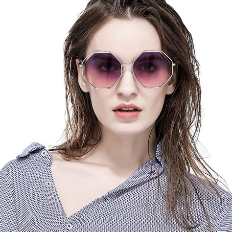 Ntiweiao Brand Designer Polygonal Rose Gold Mirror Sunglasses For Women Metal Reflective Flat