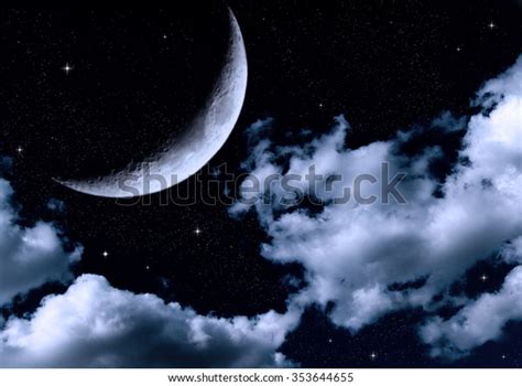 Moon Night Sky Clouds Elements This Stock Illustration 353644655