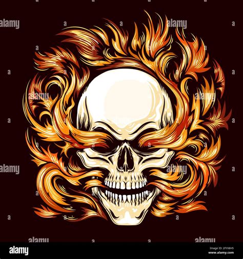 Tattoo Of Skull Burning In Flame Of Hell Isolated On White Vector
