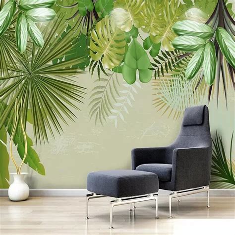 Custom Mural Wallpaper Fresh Rainforest Plant Banana Leaf Green Leaf