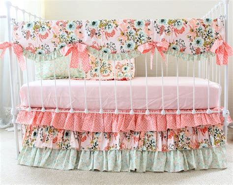 Baby Girl Crib Bedding Set 3 4 Pc Floral Crib Set With Ruffle Crib