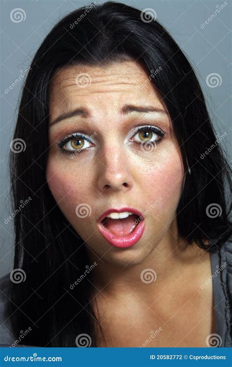 Beautiful Woman With Shocked Facial Expression Stock Photo Image Of