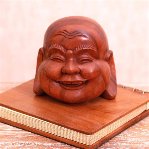Unicef Market Suar Wood Laughing Buddha Sculpture From Bali Jolly