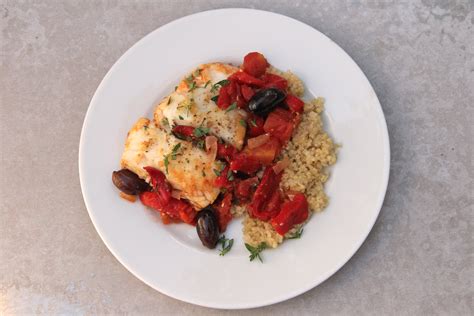 A healthy and bright meal that's perfect for a weeknight or for a special dinner. Mediterranean Halibut Skillet