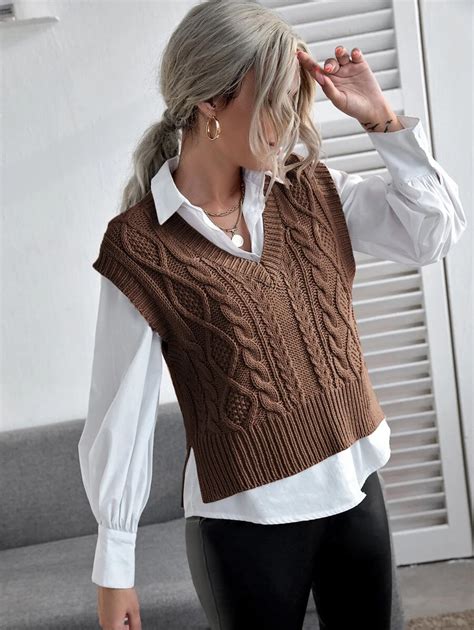 cable knit sweater vest without blouse pullovers outfit vest outfits for women sweater vest