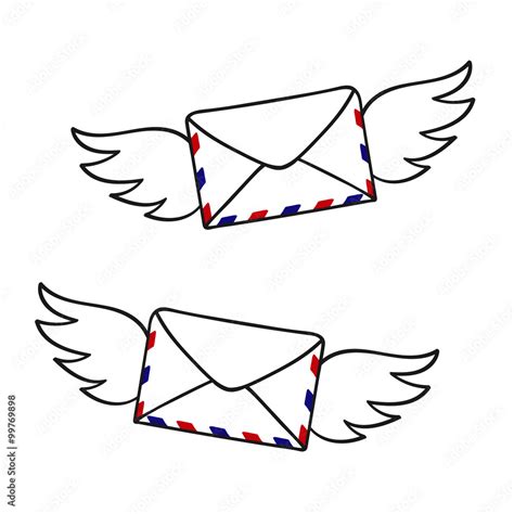 Flying Envelope With Wings Hand Drawn Flying Mail Doodle Sketch Vector