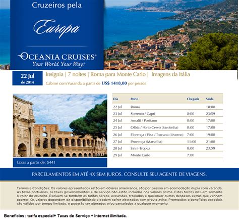 Consultoria Em Turismo Cruzeiro Europa Oceania Cruises Saida Jul
