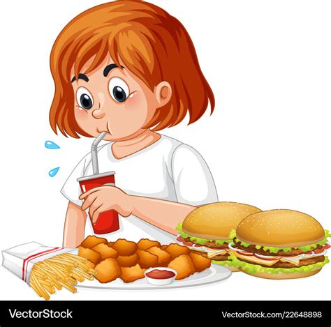 fat girl eating fast food royalty free vector image