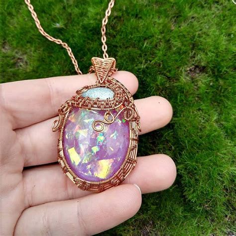 Magic Amulet Pendant Purple Hologram Wire Woven Copper Necklace R