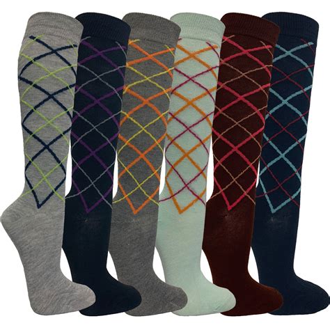 Womens Casual Knee High Socks Patterned Colors Fashion Socks 5 Argyle