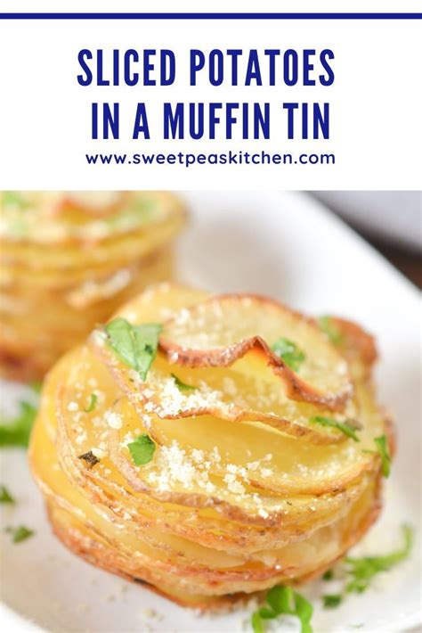 Sliced Potatoes In A Muffin Tin On A White Plate With Parmesan Cheese