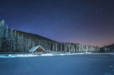 Dreamy Pixel Winter Cottage At Night Dreamy Pixel