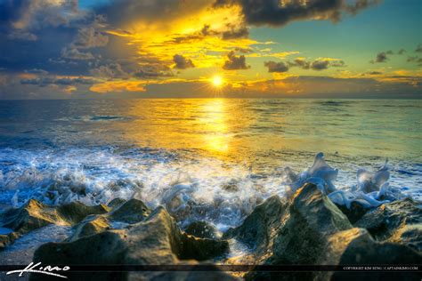 Magical Beach Sunrise Sparkling Ocean Wave