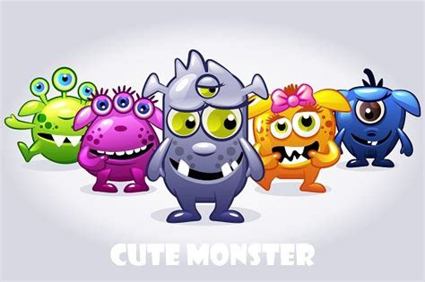 Five Cute Babies Monsters Vectors Cute Monsters Florist Logo Cute