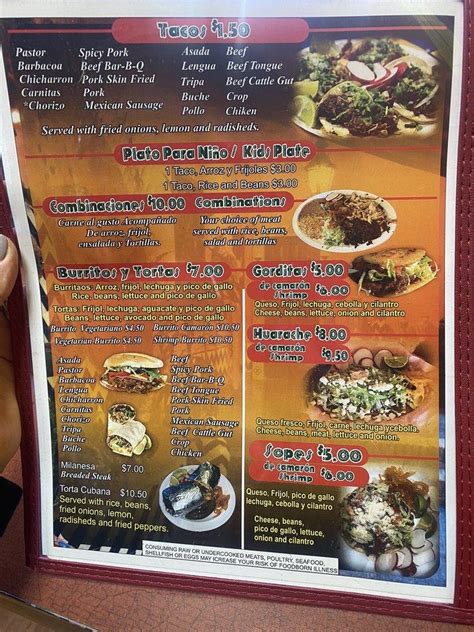 Menu At Tacos Y Mariscos Lindo México Restaurant Hendersonville 917b