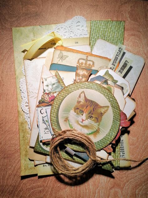 Cat Junk Journal Kit Ephemera Scrapbooking Vintage Pussy Etsy
