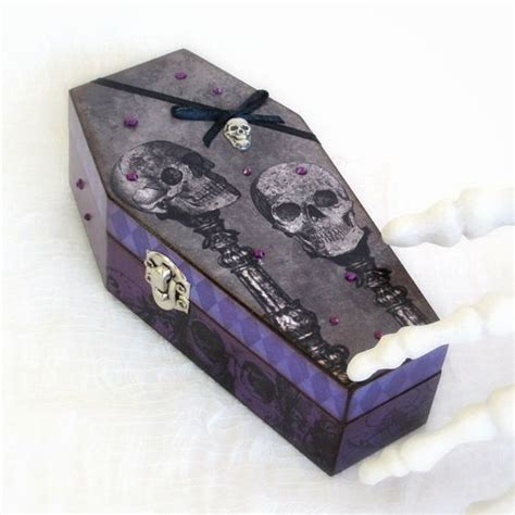 Coffin Box Decoupaged Halloween Coffin Box Goth Gothic Skulls Gray
