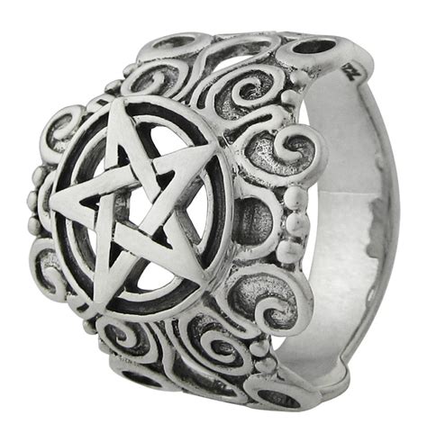 Large Sterling Silver Ornate Pentacle Pentagram Ring Pagan Wiccan Jewelry