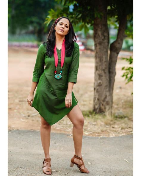 Anasuya Bharadwaj Hot Images Latest Hot Legs Show In Green Dress Pics