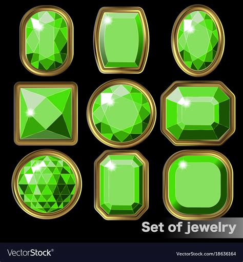 Set Of Green Gems Emerald Of Various Shapes Vector Image