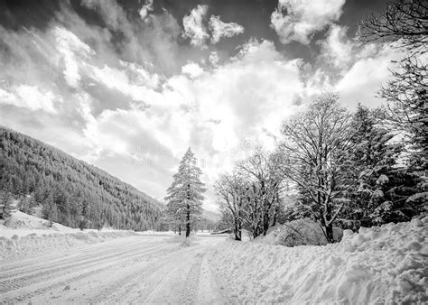 Black And White Snowy Mountain Landscape Stock Image