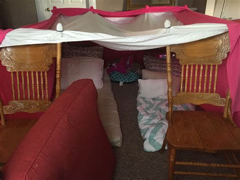 A Fort Made Out Of Blankets And Sheets Crafts Sleepover Fort