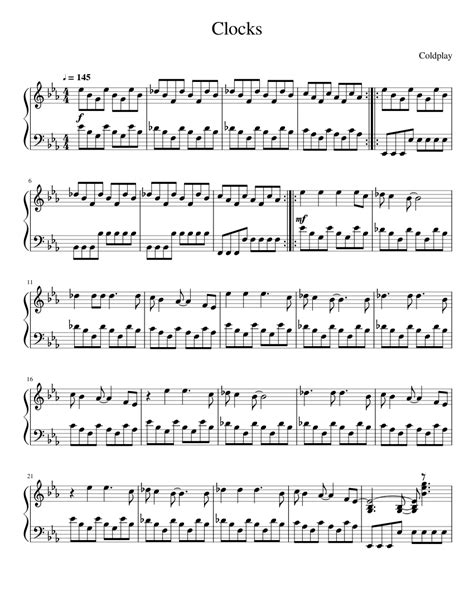 Clocks Coldplay Sheet Music For Piano Solo