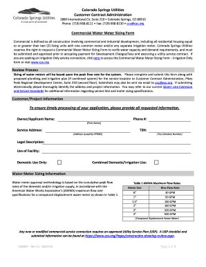 Co Springs Utilities Commercial Water Meter Sizing Form Fill