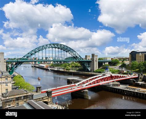 View Of The River Tyne Showing The Swing Bridge And Tyne Bridge With