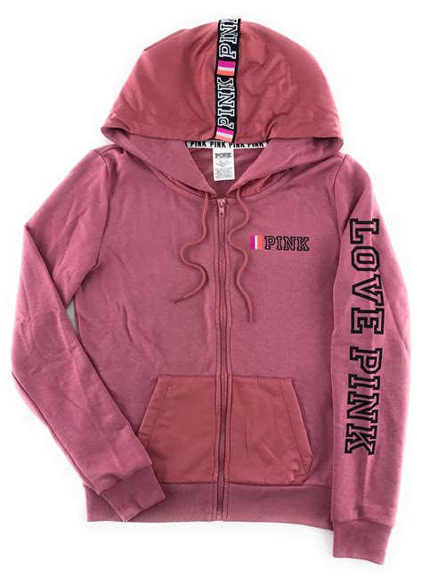 Victorias Secret Love Pink Hoodie Perfect Full Zip Hood Logo Stripe