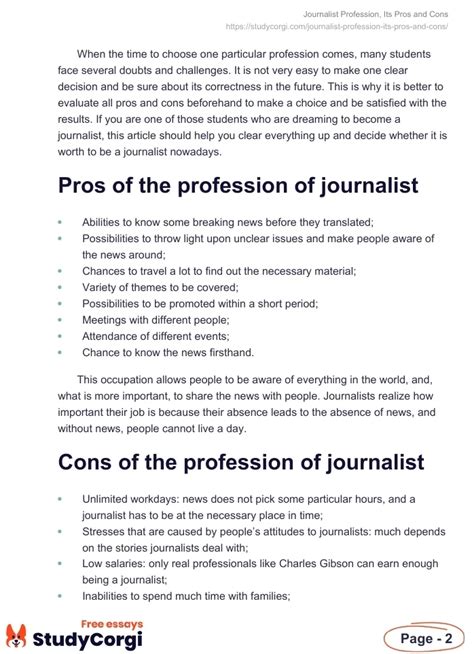 Journalist Profession Its Pros And Cons Free Essay Example