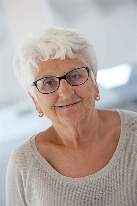 Smiling Elderly Woman With Eyeglasses Stock Image Image Of Grandmother Elderly 65421859