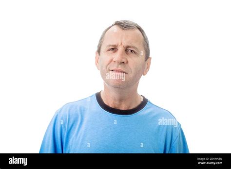 Perplexed Middle Age Man Feeling Grumpy Over White Background Portrait