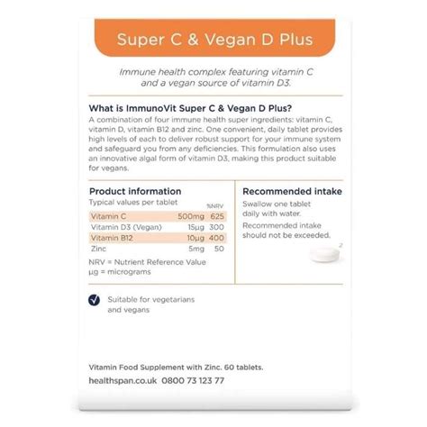 Healthspan Immunovit Super C And Vegan D Plus 60 Tablets Plantx Uk